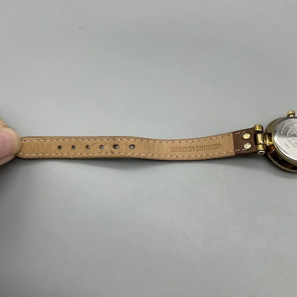 Anne Klein Womens Watch 26mm Gold Tone Brown Leather Band New Battery